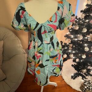 A New Day Colorful Floral Puff Sleeve Dress